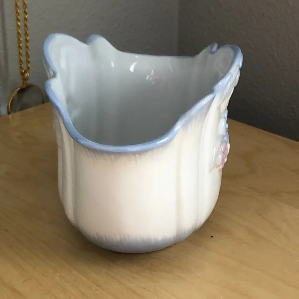 Vintage 1992 FTD Especially for You Blue Pink Oval Floral Arrangement Bowl Vase